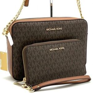 Michael Kors Large EW Crossbody Bag & JST LG Flat MF Phone Case Wallet Brown